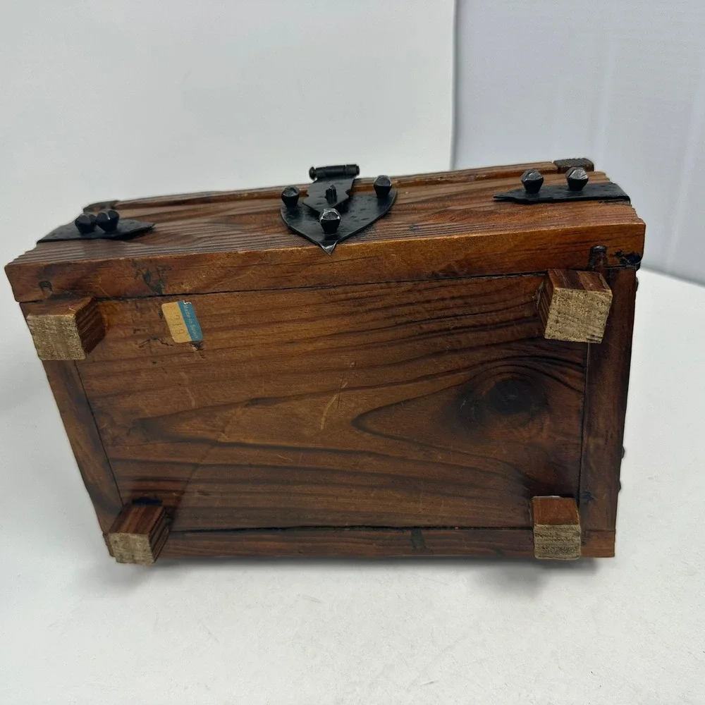 Unbranded Treasure Chest Brown Wood Rustic Hand Carved Made in Spain